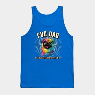 Pug Dog Dad Cute Kawaii Geometric Rainbow Colors Tank Top